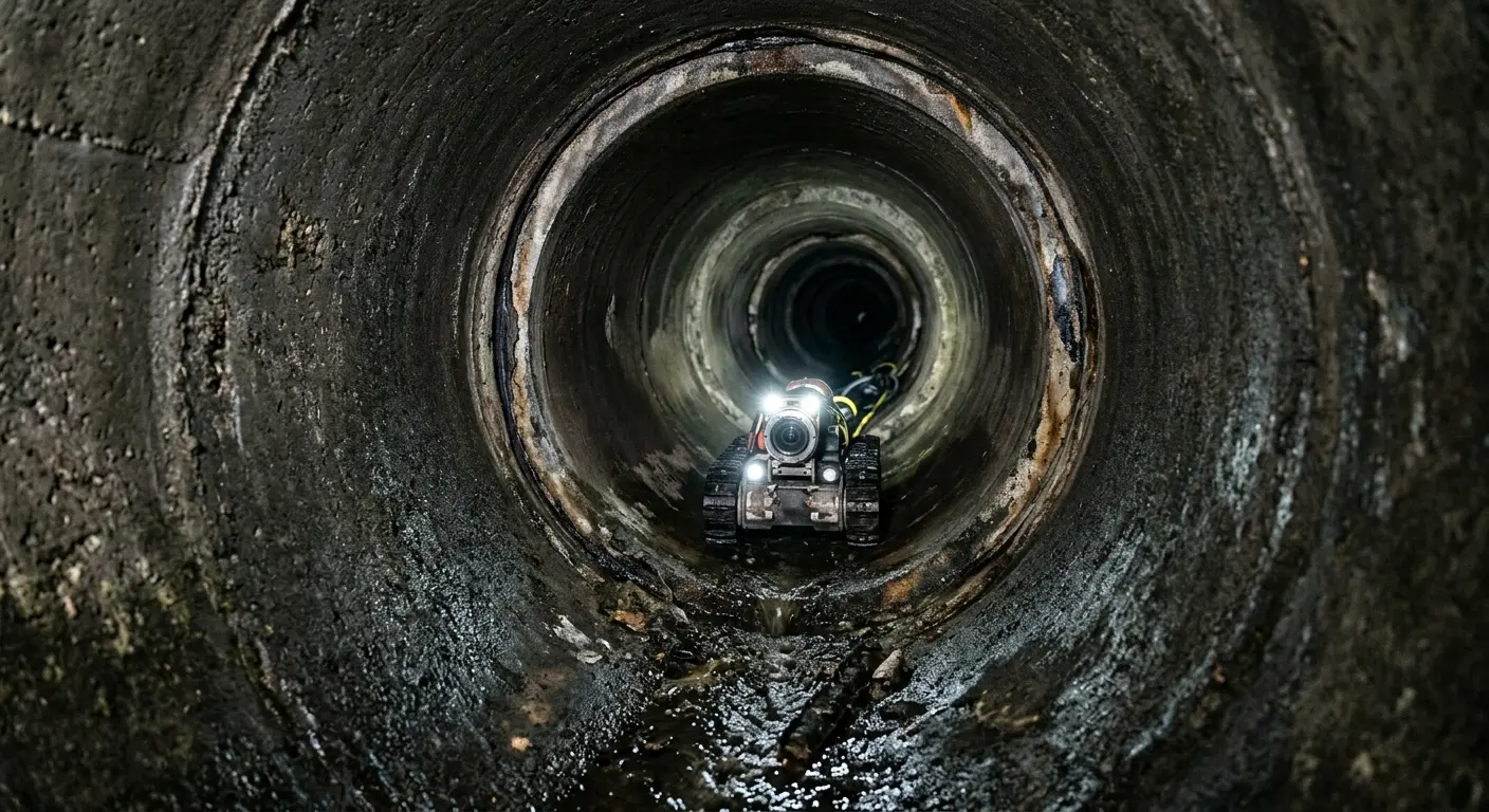 Robotic sewer camera inspecting pipe interior for Sewer Line Cleaning in Greeneville