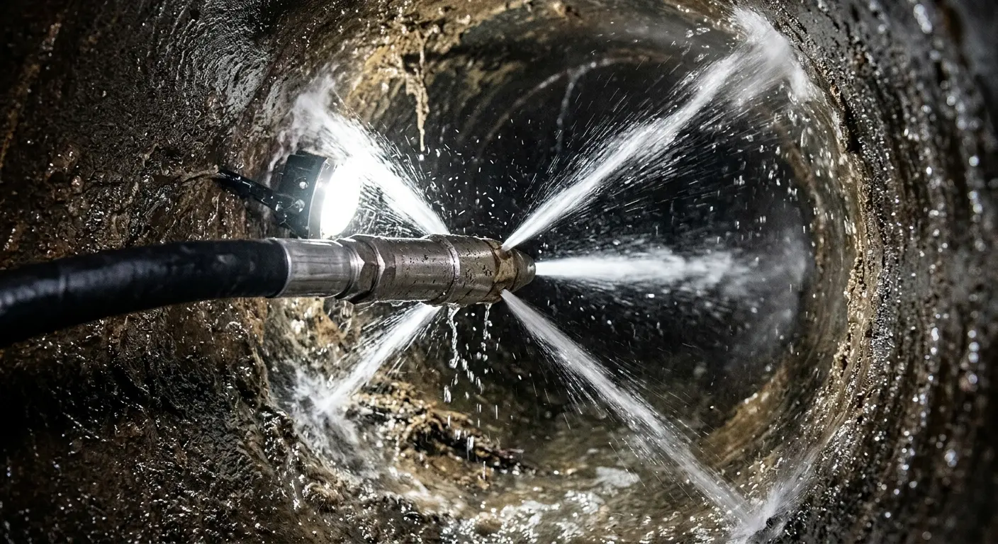 High-pressure hydro jetting nozzle cleaning sewer pipe for Sewer Cleanout in Greeneville